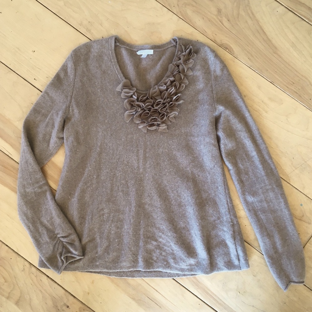 Garnet Hill Cashmere Ruffle Sweater Size S Fits like M/L